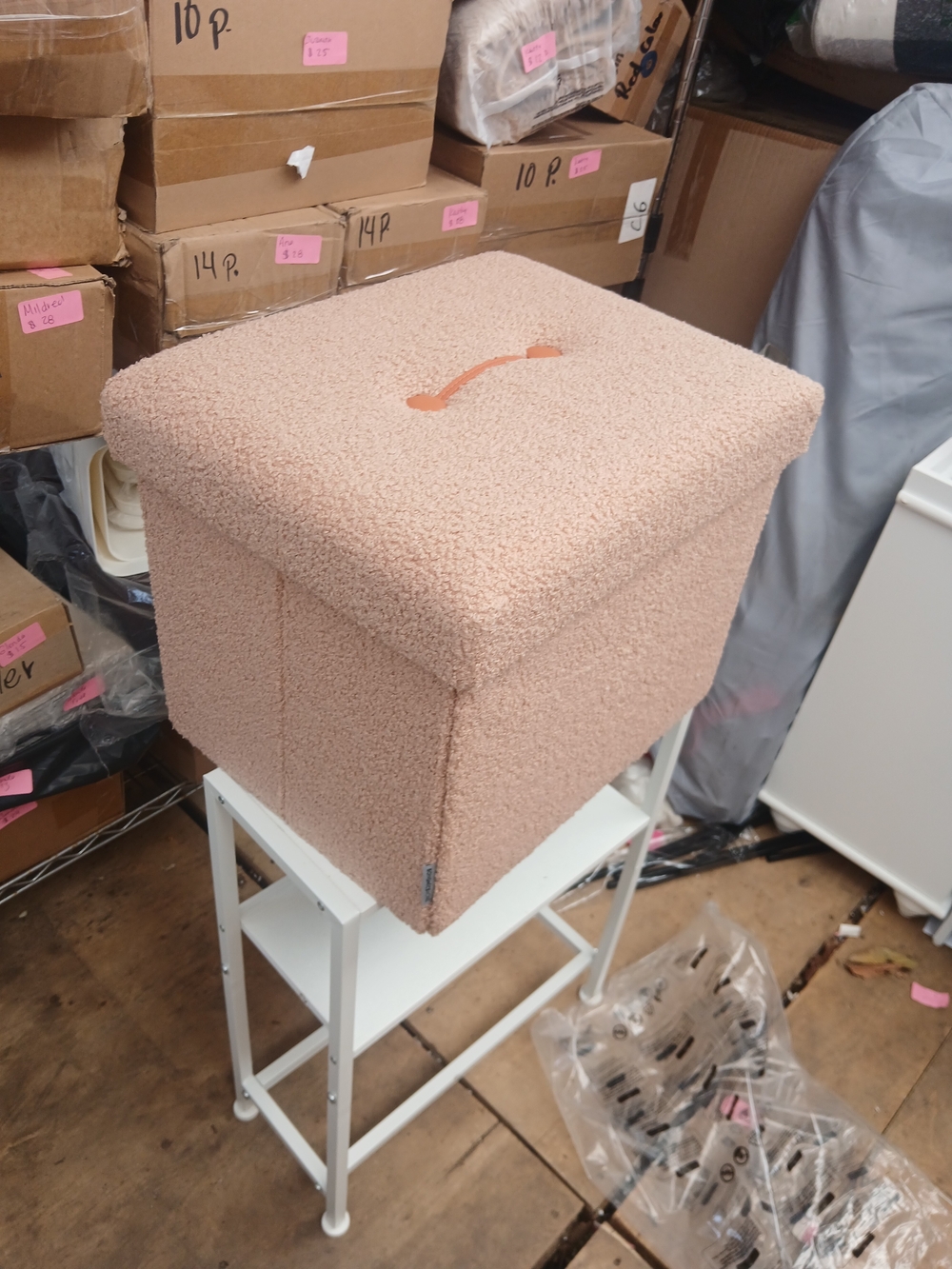 Plush Bouclé Storage Ottoman with Lid - Blush Pink - Picture 8 of 8